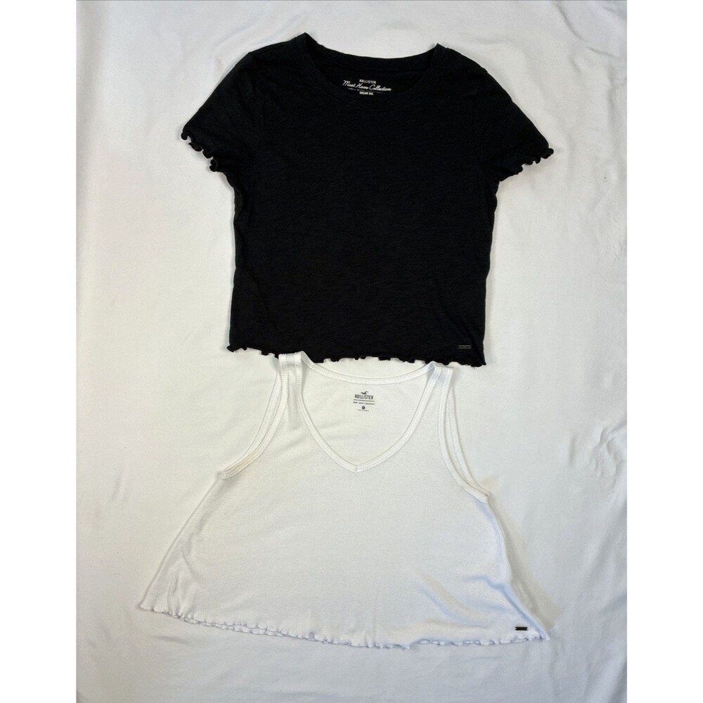 Hollister Crop Baby Tee Top Tank Lot Must Have Collection XS Black White Lettuce